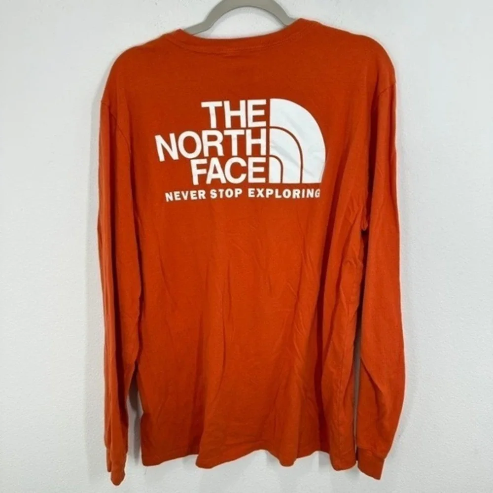 The North Face Mens Long Sleeve T Shirt Orange Crew Neck Never Stop Exploring‎ L